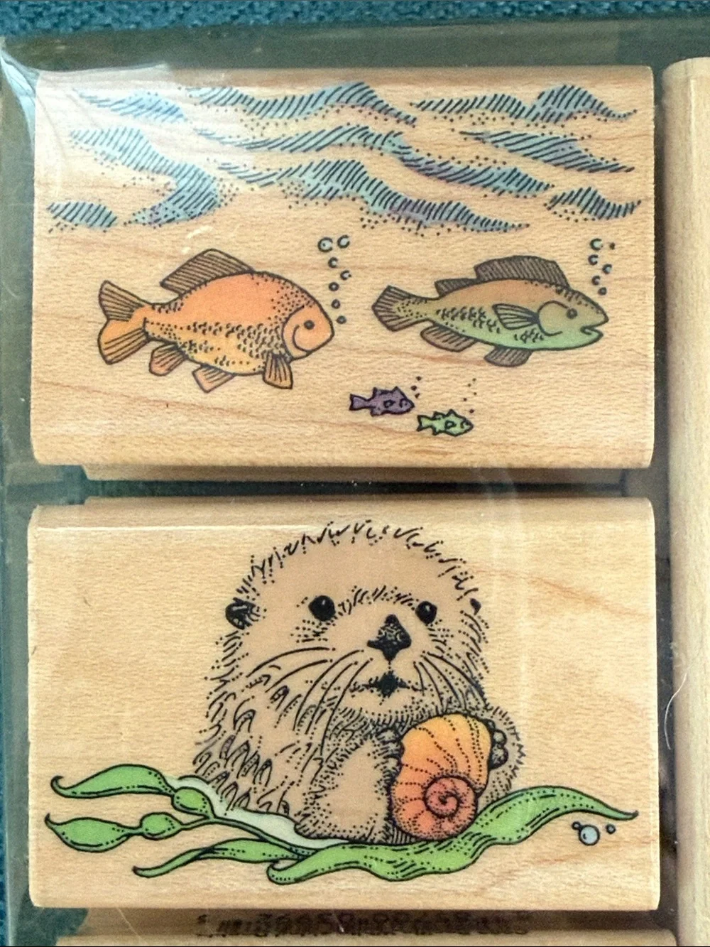 Hero Arts Ocean Animals Wooden Rubber Stamp Set — Whale, Turtle, Dolphin, Otter